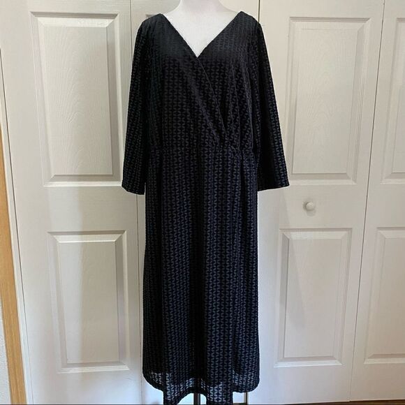 Woman Within Black Floral Embossed Textured Dress - Picture 1 of 8